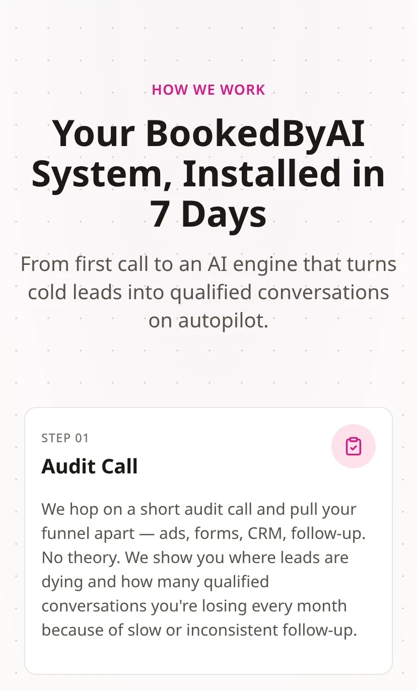 The “Installed in 7 days” process section on a phone, with its heading, intro and the first step card
